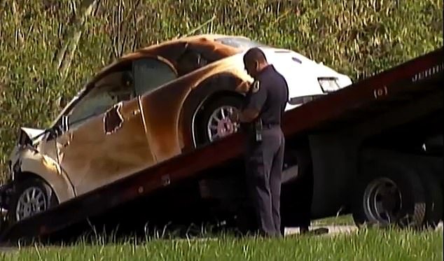Pictured: The wreckage of the car crash that took the lives of five people