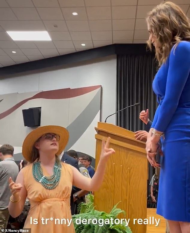 While moments earlier the activist was flicking her hands and moving softly, the far deeper voice was a stunning switch up
