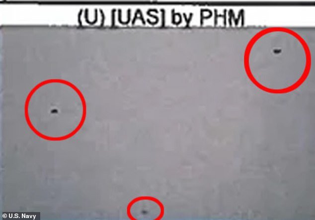 An infrared image showed the three UAS off of the USS Paul Hamilton on July 17th, 2019. A 'swarm' of them hovered near the ship for several hours, in just one of the many occurrences Naval ships saw over the course of weeks