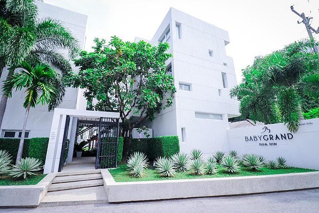 Horrified guests at the Baby Grand Hua Hin Hotel (pictured) watched as the aircraft slammed into the ocean during a 'parachute practice' exercise shortly after 8am local time (2am GMT)