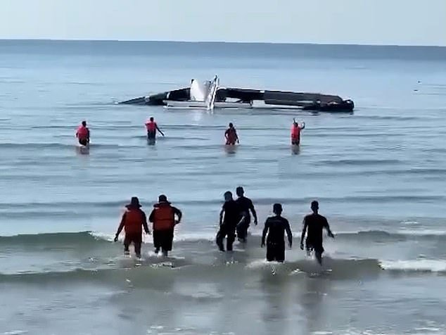 Terrifying footage captured the Viking DHC-6 Twin Otter plunging into the water in Hua Hin, around 125 miles south of the capital, Bangkok
