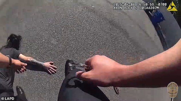 The officer could be seen arresting her at the scene in the bodycam footage