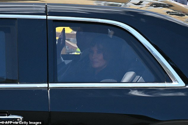 The US president and first lady waved from their car as they drove away from the Vatican