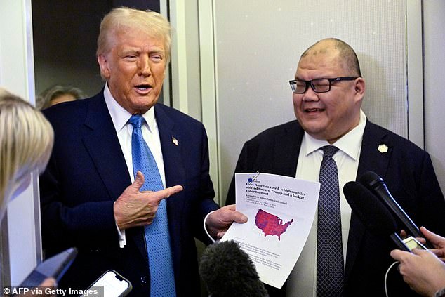 Cheung is a longtime ally of Donald Trump, having served in his communications team for his 2016 and 2020 campaigns. (Pictured: Trump and Cheung on board Air Force One in February)
