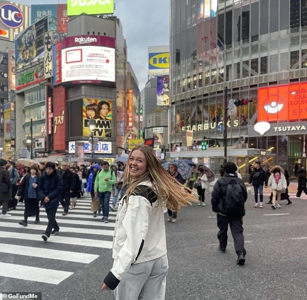 Ms Griffin's family said the 19-year-old 'brought endless laughter and joy to everyone'. Pictured is Audrey visiting Japan