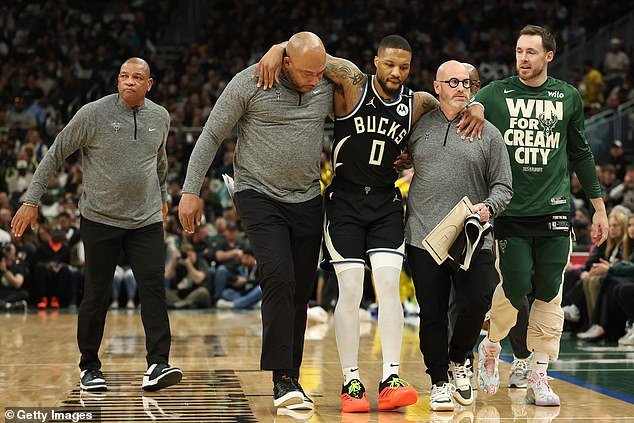 He needed to be helped off the court and was seen walking out in a boot and on crutches