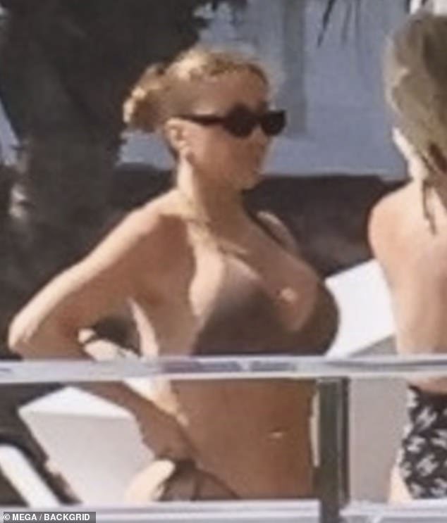 Larsa, who was formerly close friends with the Kardashians, put her hourglass figure on display in a barely-there brown bikini