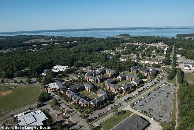 A single seater MX Aircraft MXS crashed while 'on approach' to the Langley Air Force Base in Hampton on Thursday morning (pictured), just two days before the biennial Air Power Over Hampton Roads air show