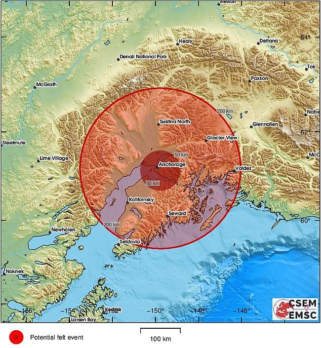 A 4.7 magnitude earthquake struck just miles from an Alaskan city already on alert for a possible volcanic eruption. The Alaska Earthquake Center recorded the tremor near Hope at 12:03am local time (4:03am ET)