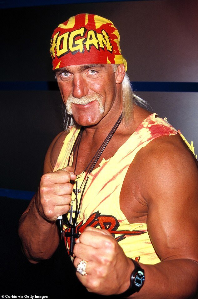 Hogan, who has always had a famous deep tan, is seen in 1996