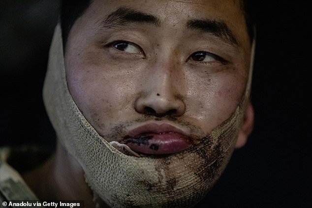 A North Korean soldier held after being captured by the Ukrainian army on January 11