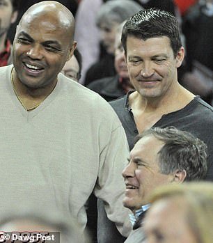 Barkley is pictured laughing with Belichick at a college backetball game back in 2015