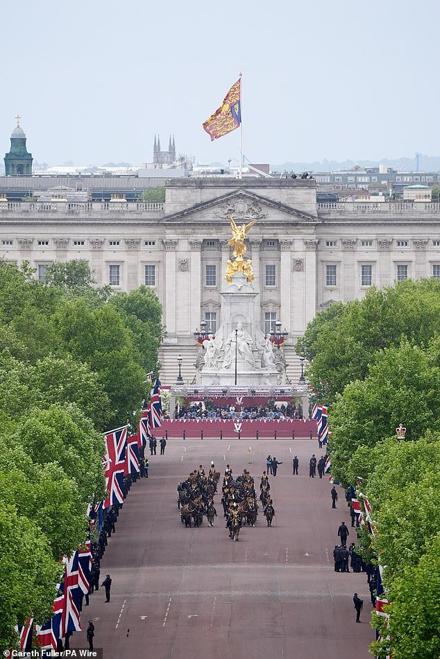Members of the Royal Horse Artillery on The Mall ahead of a military procession marking the 80th anniversary of VE Day