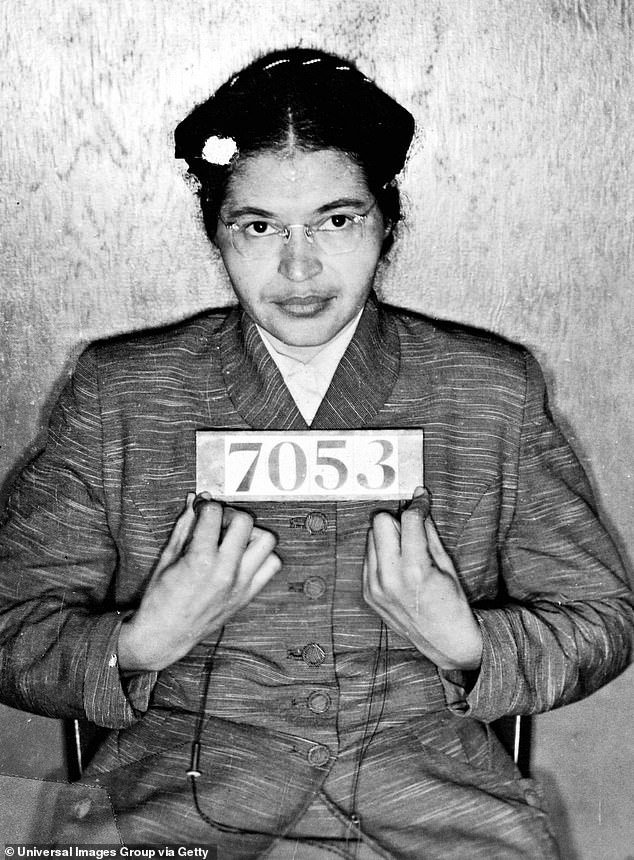 Rosa Parks was an American Civil Rights activist who became known when she refused to move from her seat on the bus in Montgomery, Alabama, as she protested against the Jim Crow Laws. Pictured in 1955 after her arrest