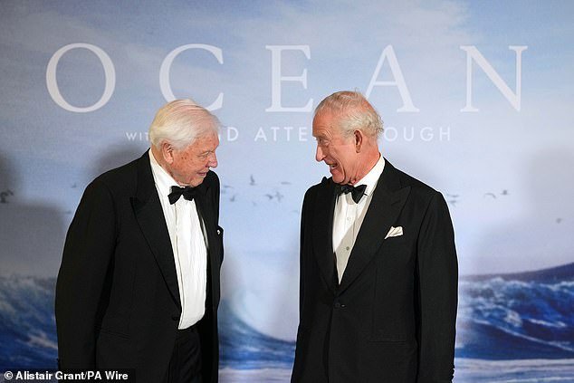 King Charles was in fits of laughter as he smiled for pictures with Sir David