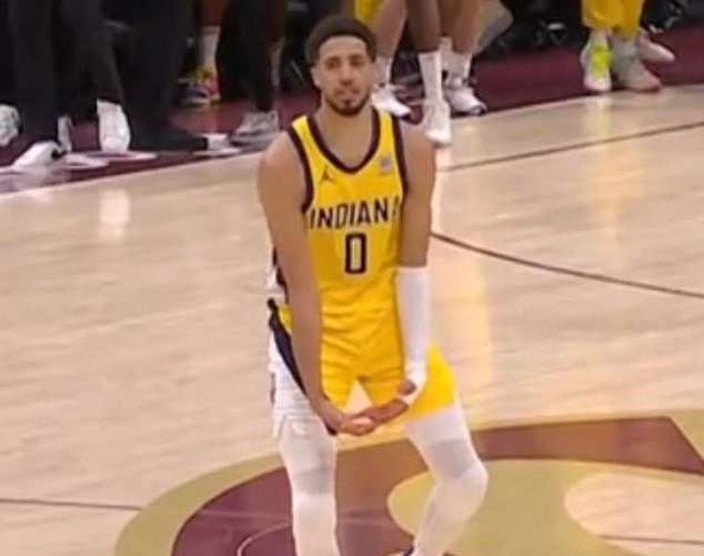 The Indiana star scored a three pointer with 1.1 seconds left and then did the 'big balls' dance