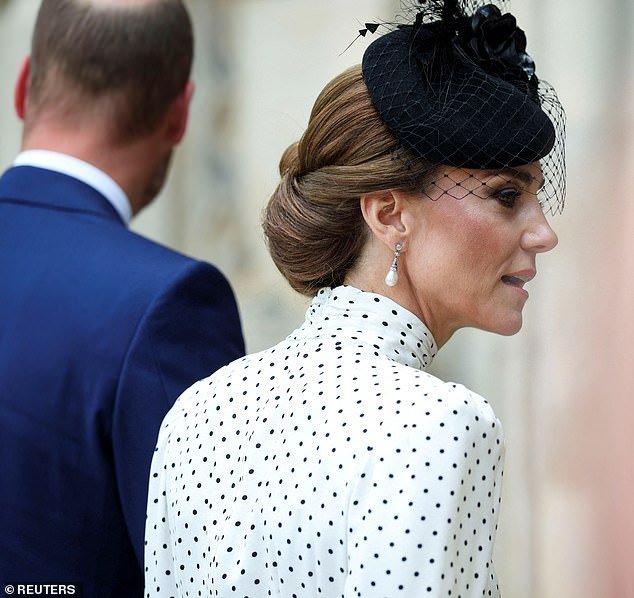 Pictured: The Princess of Wales arrives at Westminster Abbey to attend the Service of Thanksgiving
