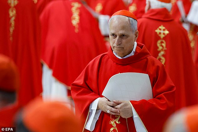 Prevost at a mass for Pope Francis on April 30 following his predecessor's death last month