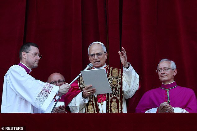 Prevost seen in his first address to the world after being named as the new pope