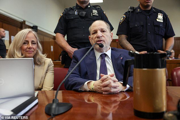Weinstein is still behind bars at Rikers Island prison in NYC serving 16 years for unrelated sex crimes, but is being held at Bellevue Hospital during the new trial due to his declining health