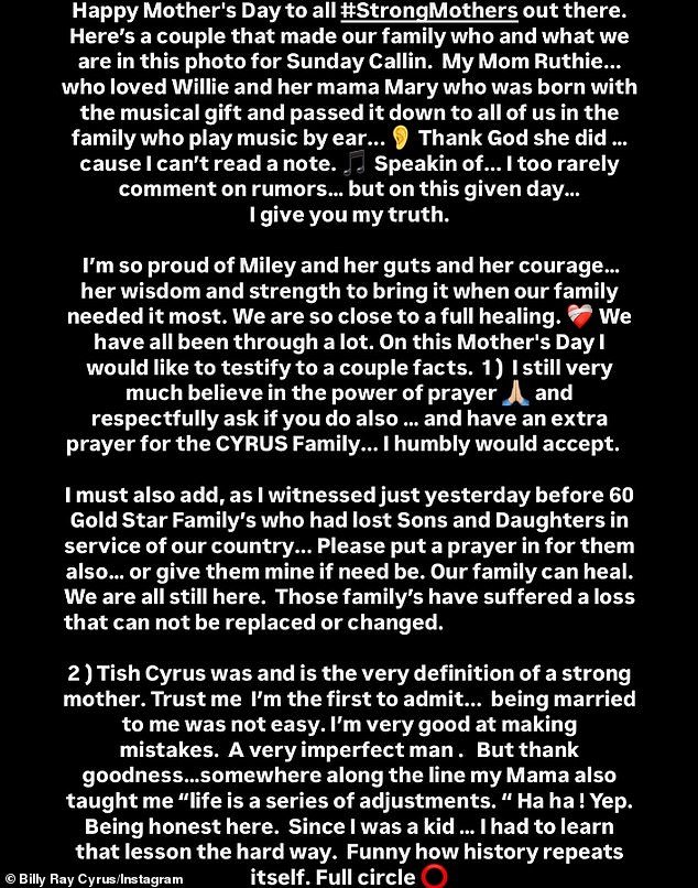In recognition of the holiday, the 63-year-old country crooner posted a solemn statement on Instagram that centered around family