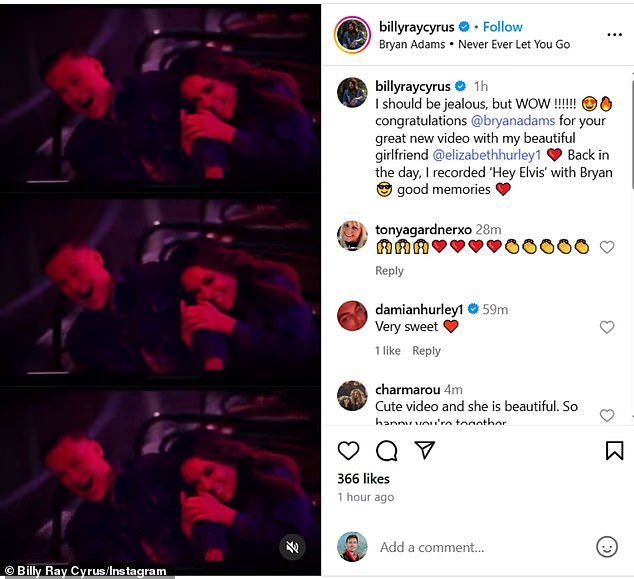 Billy announced his relationship with actress Elizabeth Hurley on Easter and plugged her music video with Bryan Adams on Sunday