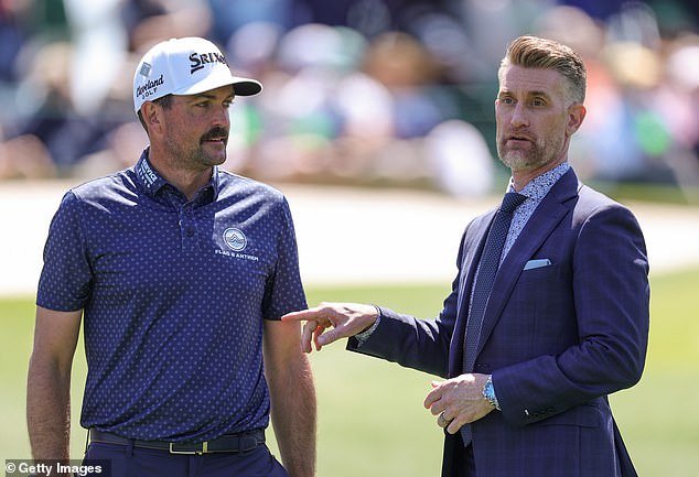 The broadcaster is pictured with US Ryder Cup captain Keegan Bradley at the tournament