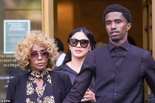 Janice Combs (L), mother of Sean 'Diddy' Combs, and King Combs (R), son of Sean 'Diddy' Combs, exit a federal courthouse as the Sean 'Diddy' Combs trial for sex trafficking, racketeering, and prostitution charges continues in New York, New York, USA, 12 May 2025