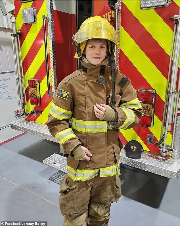 Jarrett's father was a fire chief and he dressed up in a firefighter's uniform in this old photo
