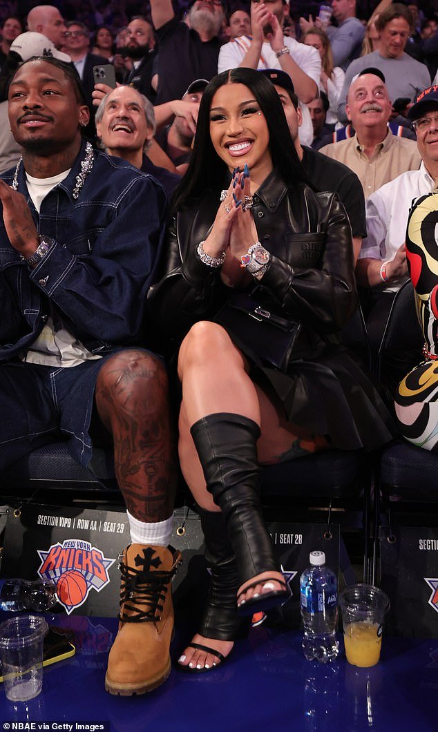 The duo sat courtside for game four of the Eastern Conference second round NBA playoffs and watched eagerly from the sidelines as the Knicks beat the Celtics 121-113