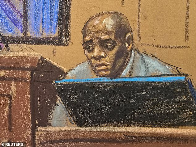 Daniel Phillip, 41, (pictured) took to the stand this morning to resume the lawyers' cross-examination. Yesterday, he told the jury he was paid to have sex with Cassie as Diddy watched