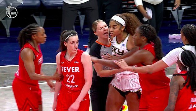 Boston intervened when it looked like Angel Reese and Caitlin Clark could come to blows