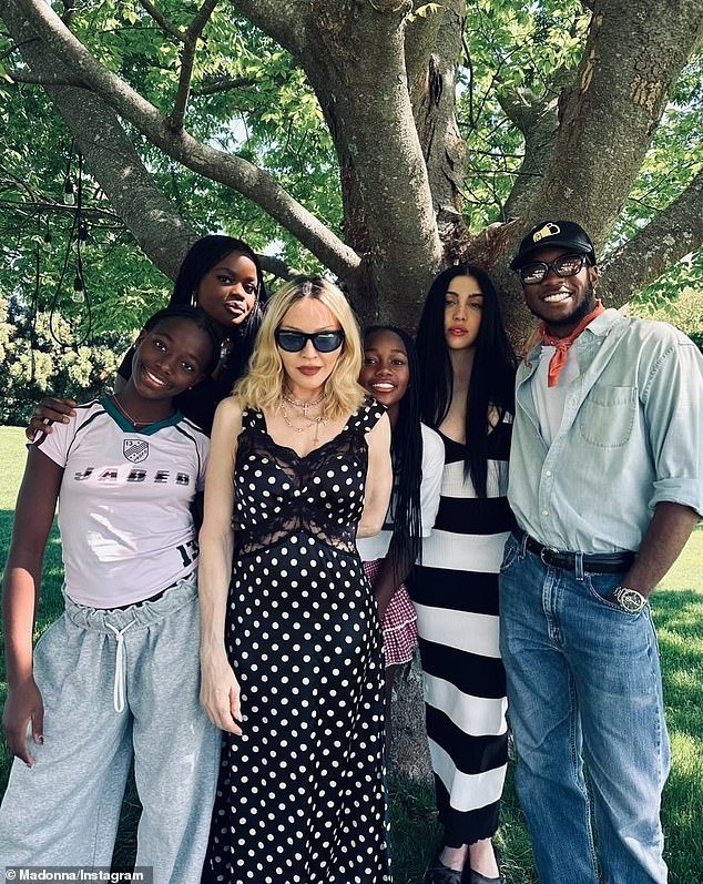 Last week, Madonna shared a snap of herself surrounded by her 12-year-old identical twin daughters Estere and Stella, 19-year-old daughter Mercy, 28-year-old daughter Lourdes Leon, and 19-year-old son David Banda