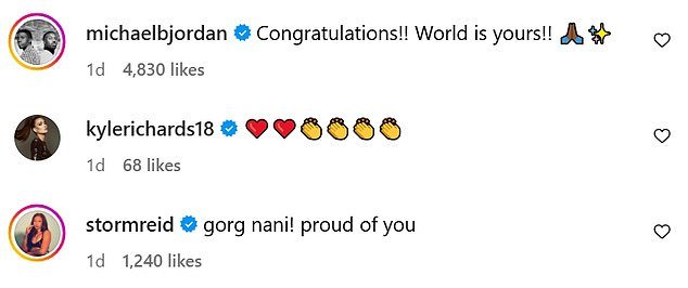 Natalia's achievement was met with love and support from friends and fans alike, including heartfelt congratulations from celebrities like Jennifer Garner, Storm Reid and Ciara