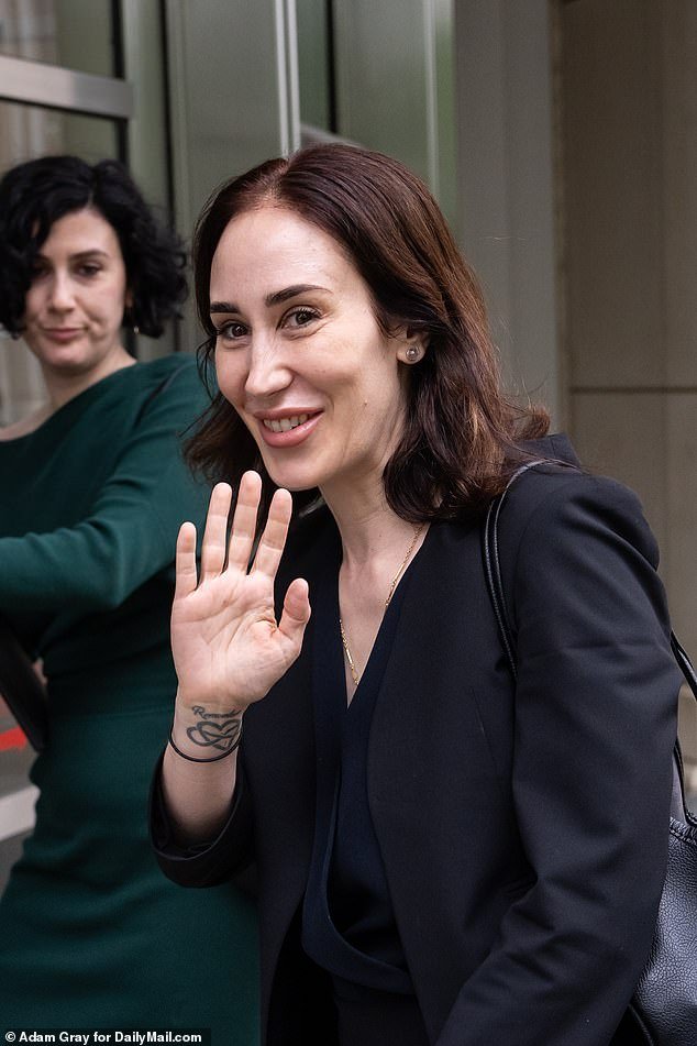 Former head of sales Rachel Cherwitz, 44, (pictured leaving Brooklyn Federal Court on May 6) allegedly sent two staff members off to have sex during a sales meeting in an effort to relieve the 'sexual tension' between them, the court heard