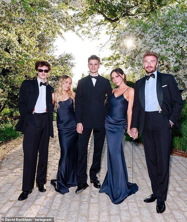 David and Victoria are understood to be devastated following a fall-out with Brooklyn, who lives in the United States with his wife and her wealthy family (pictured at David's 50th)