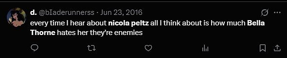 Over on Twitter others have tweeted over the years: 'every time I hear about nicola peltz all I think about is how much Bella Thorne hates her they're enemies'