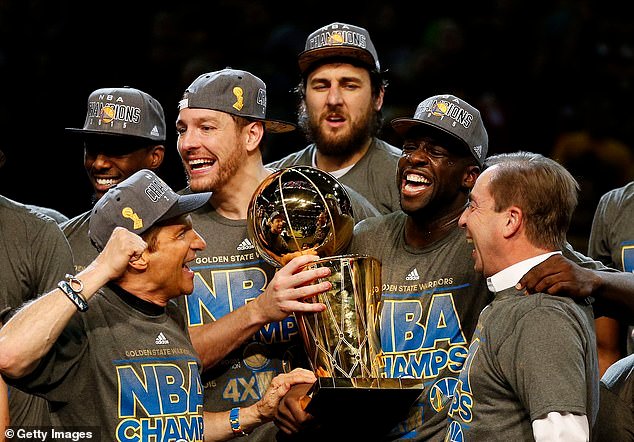 Bogut celebrates winning the NBA Championship in 2015 with his Golden State Warriors teammates