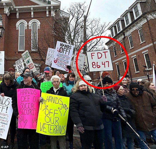 Rallies as recently as this spring saw anti-Trump protestors hold '86 47' signs, pictured at a demonstration in Portsmouth, New Hampshire on April 5