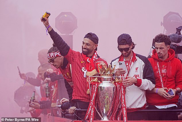 Mohamed Salah waved to supporters who cheered him and his team-mates earlier in the day