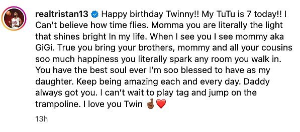 'Happy birthday Twinny!! My TuTu is 7 today!! I Can¿t believe how time flies,' he wrote in the caption
