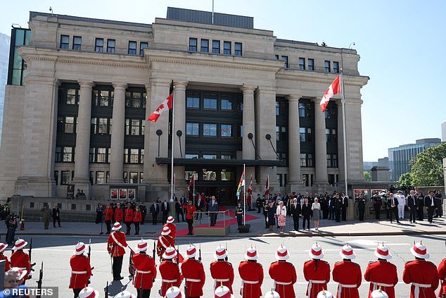 A grand meeting committee awaited King Charles outside the Senate on Tuesday