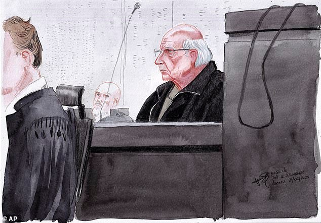 Le Scouarnec showed no emotion as jury at the Morbihan Criminal Court, in Brittany, found him guilty of 111 rapes and 189 sexual assaults (courtroom sketch from February)