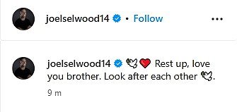 Joel captioned his Instagram post: 'Rest up, love you brother. Look after each other'