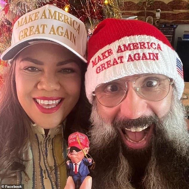 A photo posted to Facebook of Senator Price and her husband Colin Lillie wearing ‘Make America Great Again’ hats on Christmas Day (pictured)