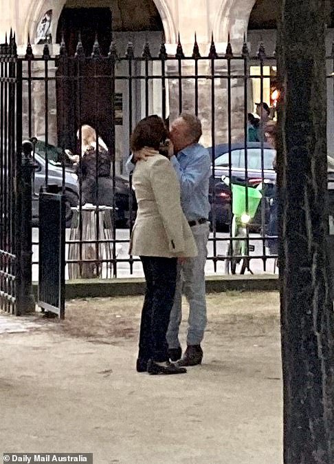 Andrew Forrest was alegedlky pictured kissing Moroccan politician Leila Benali in a Paris park in the historic Marais district on the Right Bank of the River Seine in April last year (above)