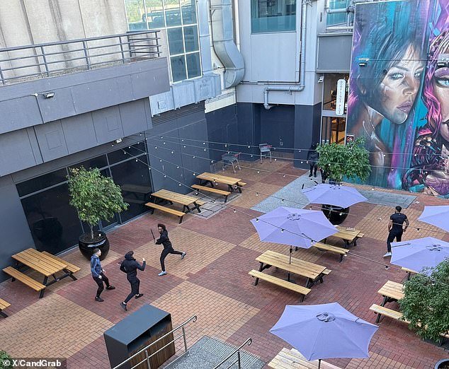 A Melbourne shopping centre was plunged into lockdown on Sunday after a wild brawl involving machetes broke out