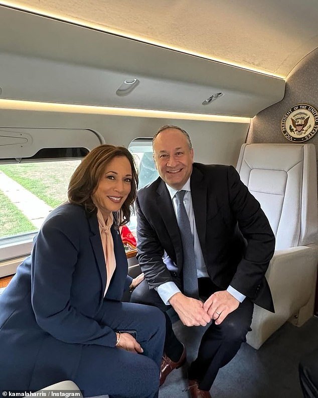 Kamala Harris (pictured with her husband Doug Emhoff) was Down Under to attend the Australasian Real Estate Conference