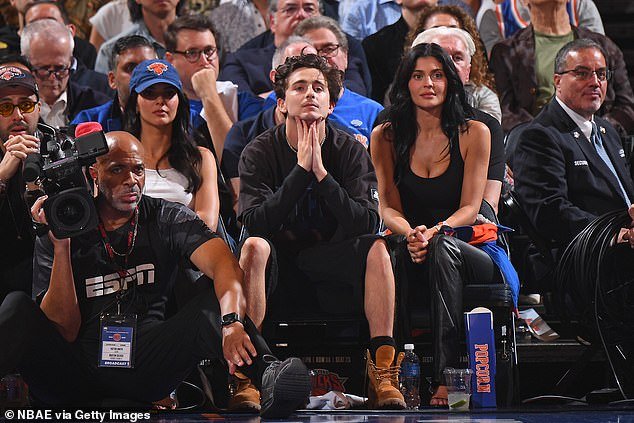 On Monday he watched the Knicks at Madison Square Garden with Kylie and her sister Kendall Jenner, who both wore Knicks gear despite being Angelenos