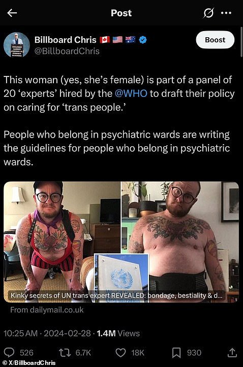 Last year, Chris Elston reposted a Daily Mail article that brought to light some questionable online activity of an Australian transgender member of a World Health Organization task force